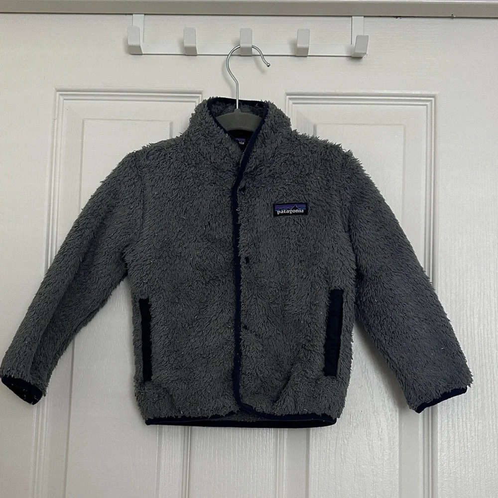 Patagonia Kids Navy Hooded Rain Jacket with Reflective Trim